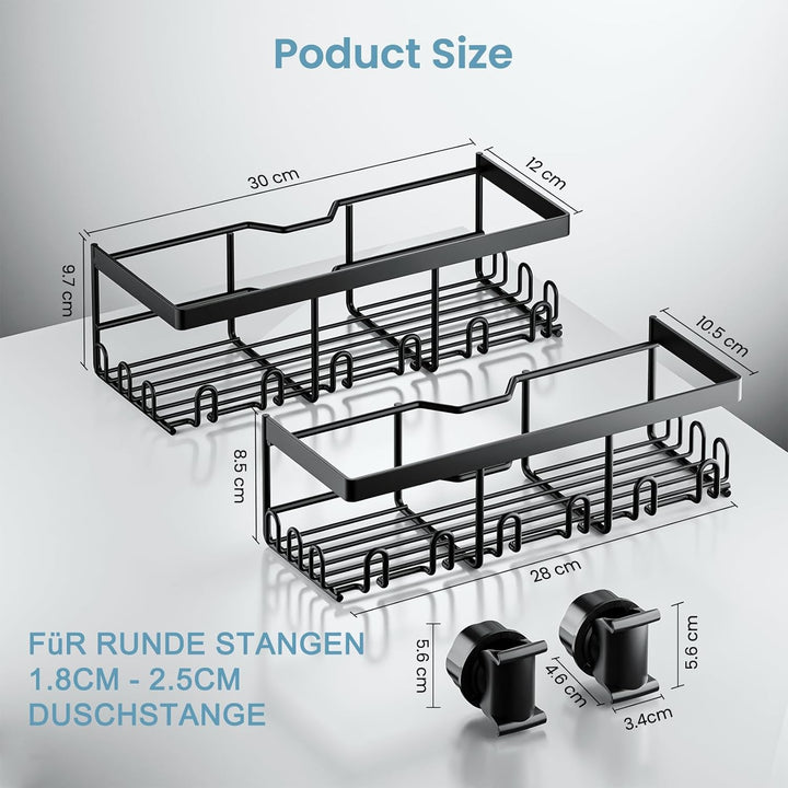 Duschablage Ohne Bohren, 2 Stück Duschregal für RUNDE Stangen 18mm-25mm Duschstange (Nicht für Quadr