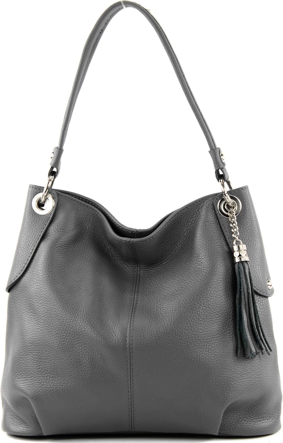 modamoda de - T185 - ital. Damen Schultertasche aus Leder Graphitgrau, Graphitgrau