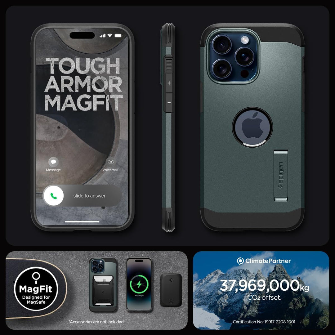 Spigen Hülle für iPhone 15 Pro Max Tough Armor MagFit Kompatibel mit MagSafe -Abyss Green, Abyss Gre