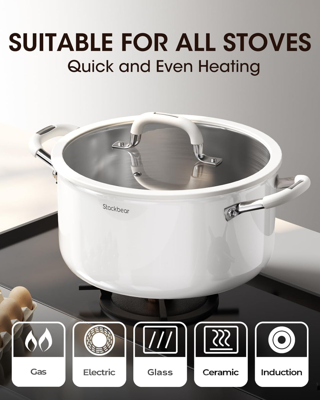 Suppentopf 5,7 l (6 Quart), dreilagiger Suppentopf aus 18/10 Edelstahl mit Deckel, induktionsfertige