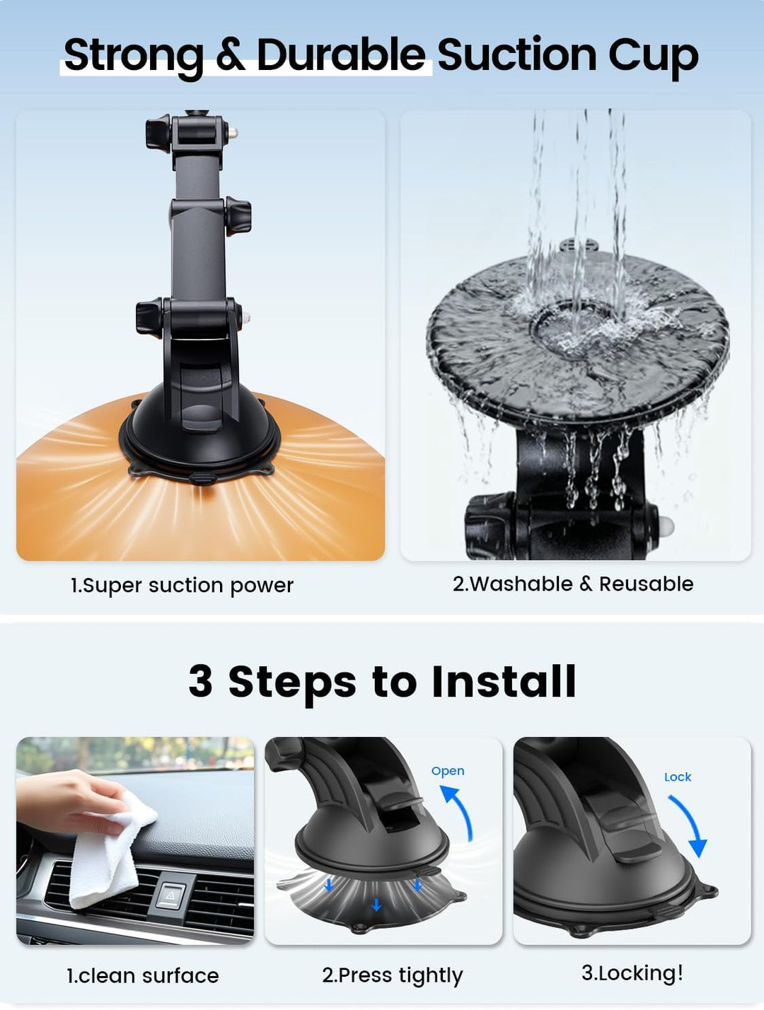 OHLPRO Magnetische Tablet Halterung Auto, Saugnapf für Armaturenbrett & Windschutzscheibe, 360° Dreh