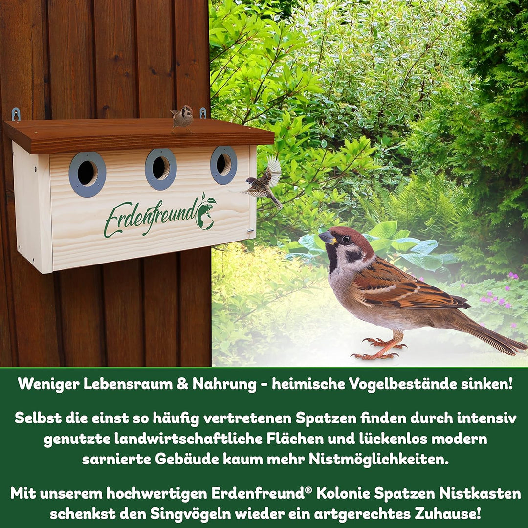ERDENFREUND® Spatzen Nistkasten Marder-/Katzenschutz räubersicherer Brutkasten für Vögel pickfester