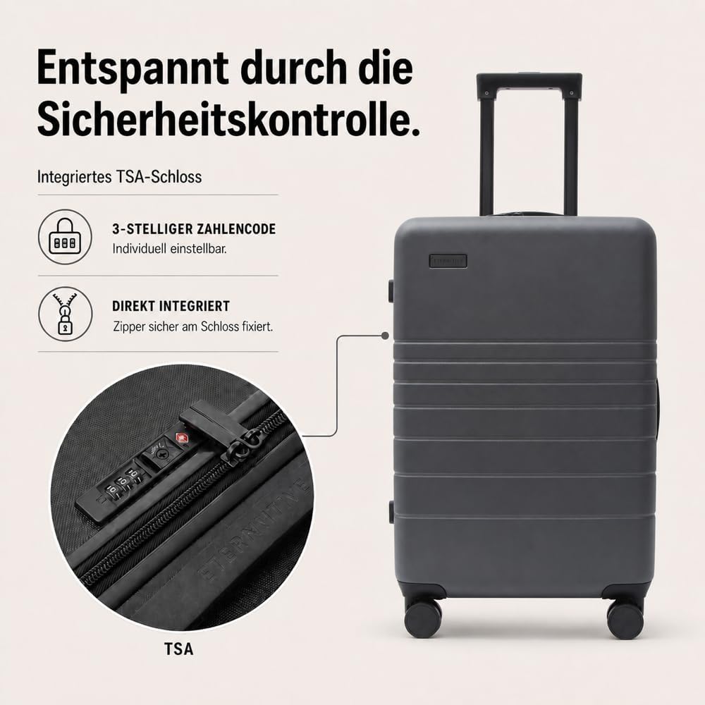 Reisekoffer Gross XL ABS Grau 75x47x32 cm 97L – Eternitive E2 | TSA-Schloss 4 Doppelrollen Hartschal