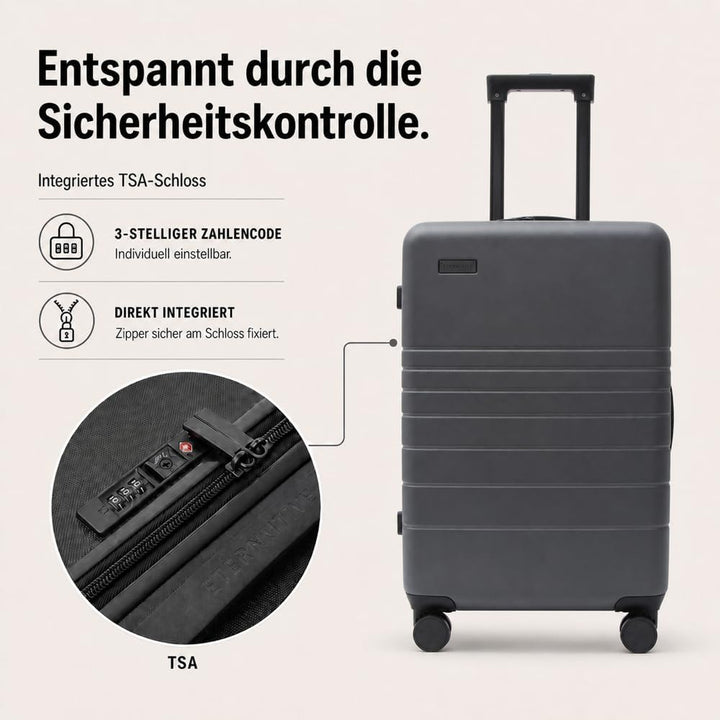 Reisekoffer Gross XL ABS Grau 75x47x32 cm 97L – Eternitive E2 | TSA-Schloss 4 Doppelrollen Hartschal