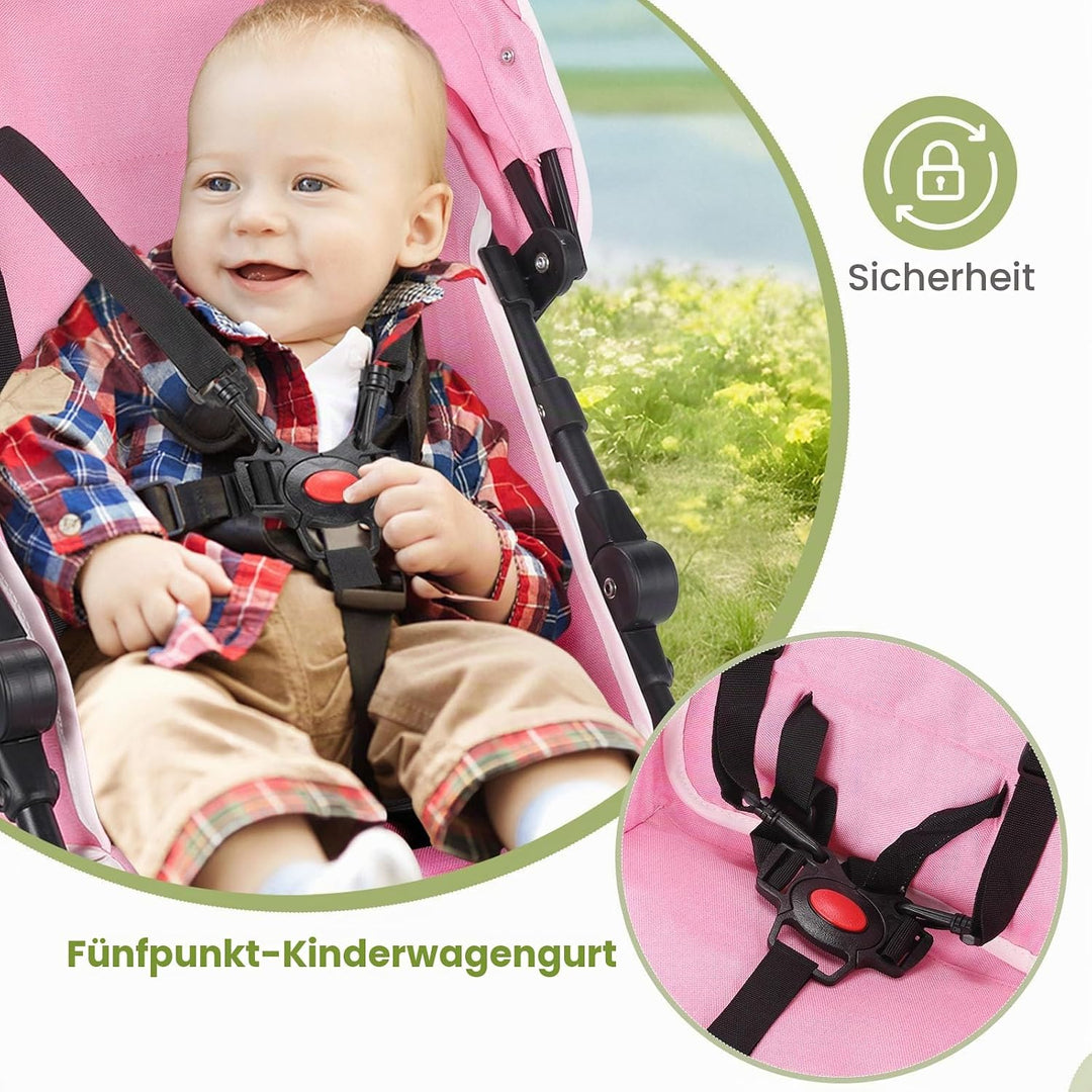 Einhändig klappbarer, leichter Kinderwagen, grosser Aufbewahrungskorb, Verdeck, Getränkehalter, komp