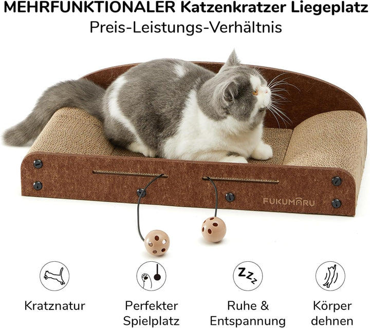 FUKUMARU 53.3 cm Katzenkratzer Karton, Katzenliege, Langlebiges Katzenkratzbett Grosse Liege mit Glo