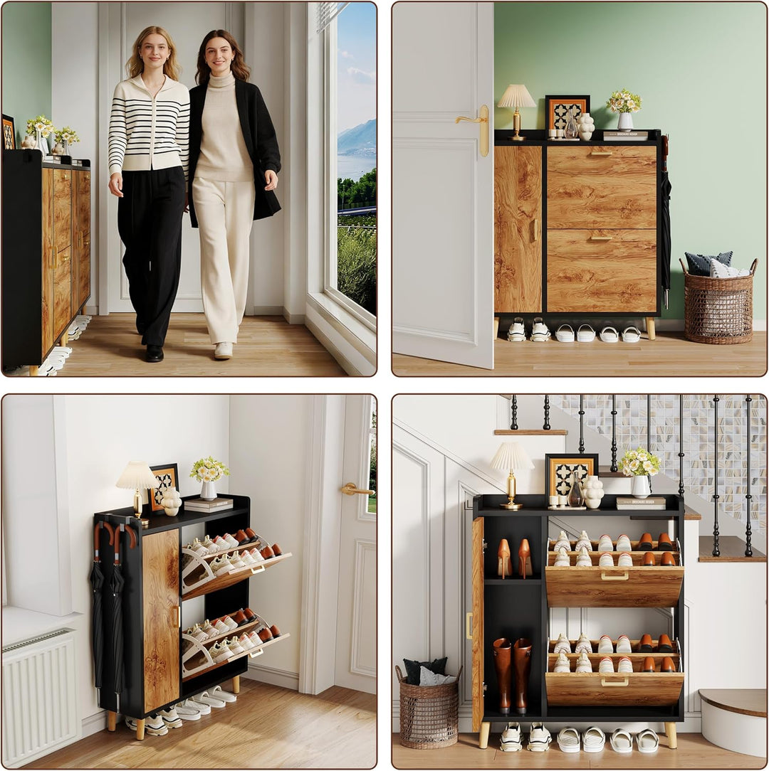 Schuhschrank mit 2 Klappen Schmal Schuhschrank mit 2 Flip-Schuhregal 1 Aufbewahrungsschrank und 2 Ha