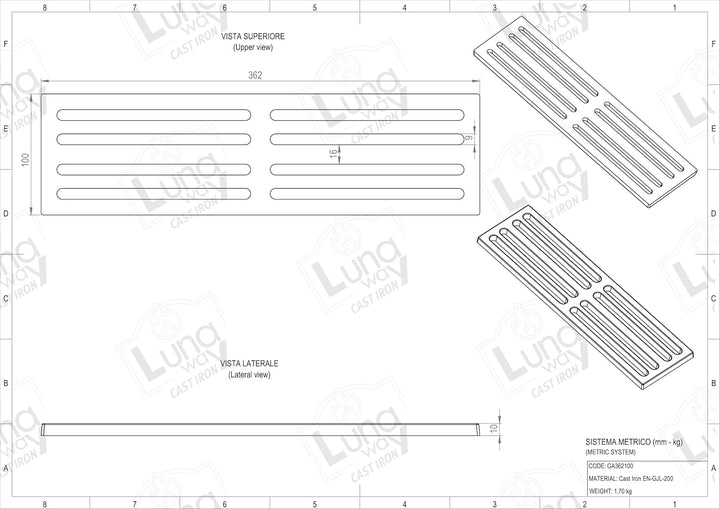 Lunaway - Gusseisenrost zum Auffangen von Asche | Dicke 1 cm (36,2 x 10 cm), 36,2 x 10 cm
