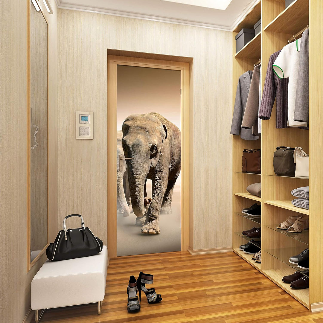 wandmotiv24 Türtapete Elefantengruppe Afrika 70 x 200cm (B x H) - Dekorfolie selbstklebend Sticker f