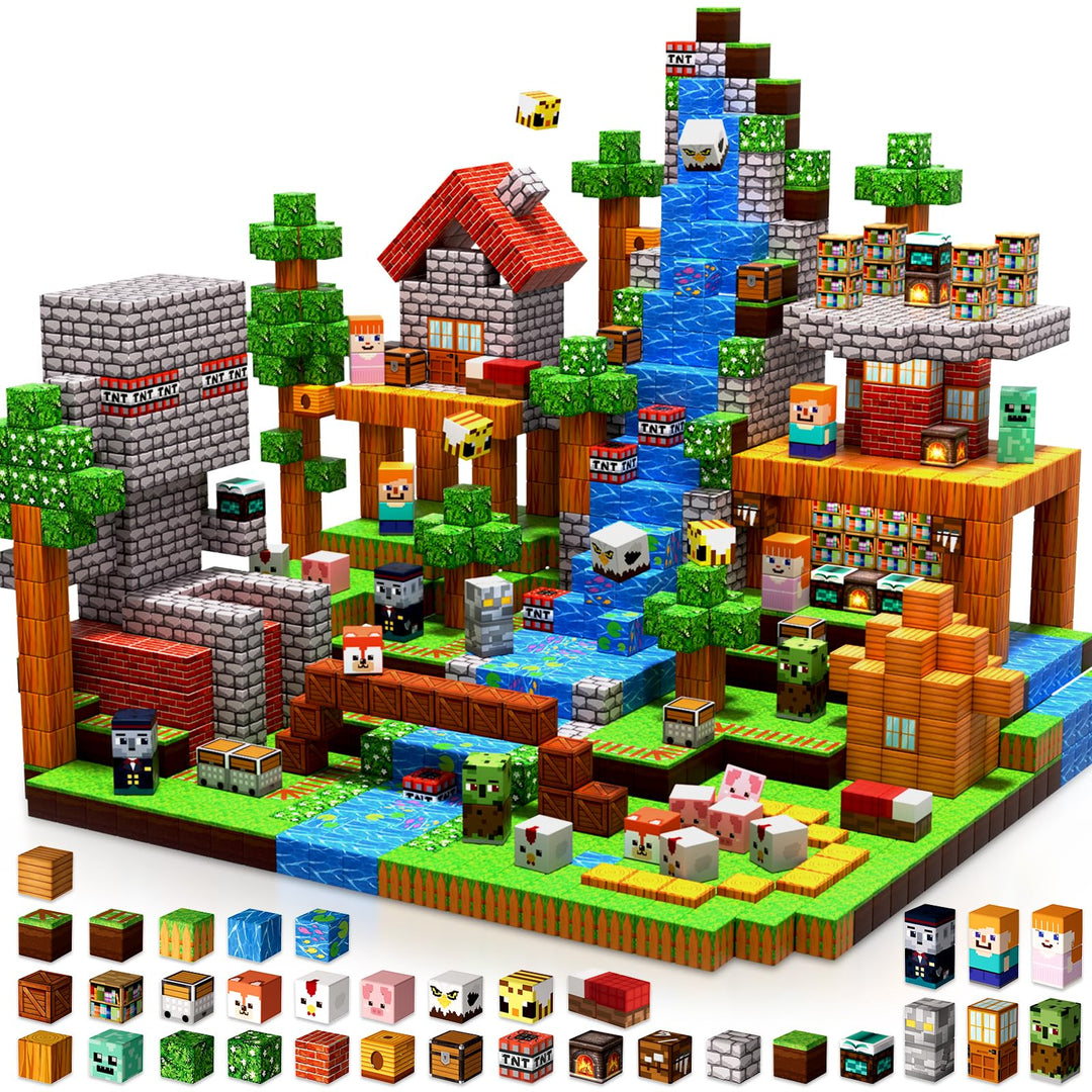 Goody King Magnetische Bausteine 300 Teile Set: Magnetbausteine Wald-Bibliothek Thema mit Tieren &amp; S