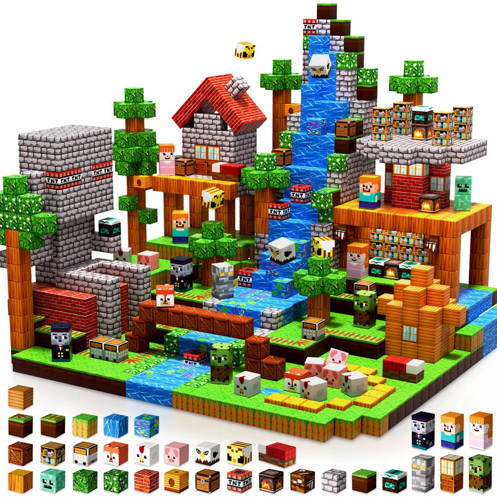 Goody King Magnetische Bausteine 300 Teile Set: Magnetbausteine Wald-Bibliothek Thema mit Tieren &amp; S