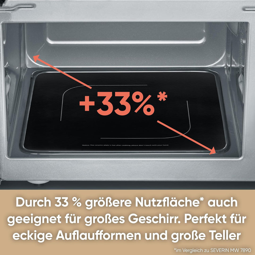 SEVERIN Mikrowelle mit Keramikboden, Mikrowellengerät zum Auftauen und Erhitzen, Mikrowelle mit gros