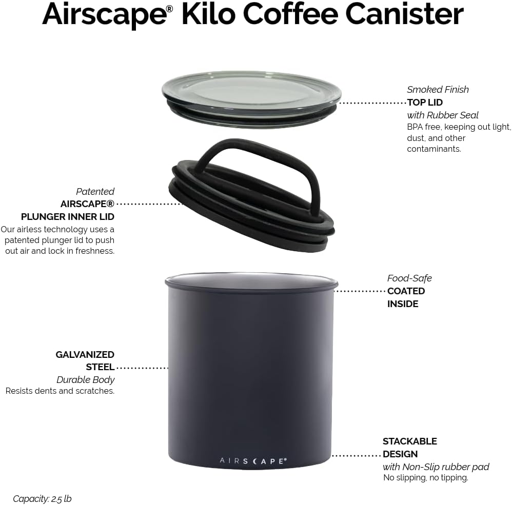 Airscape Kaffee-Aufbewahrungsdose (1,1 kg trockene Bohnen) – grosser Behälter in Kilogrösse, patenti