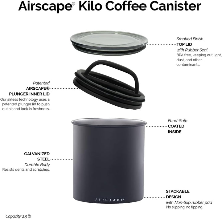 Airscape Kaffee-Aufbewahrungsdose (1,1 kg trockene Bohnen) – grosser Behälter in Kilogrösse, patenti