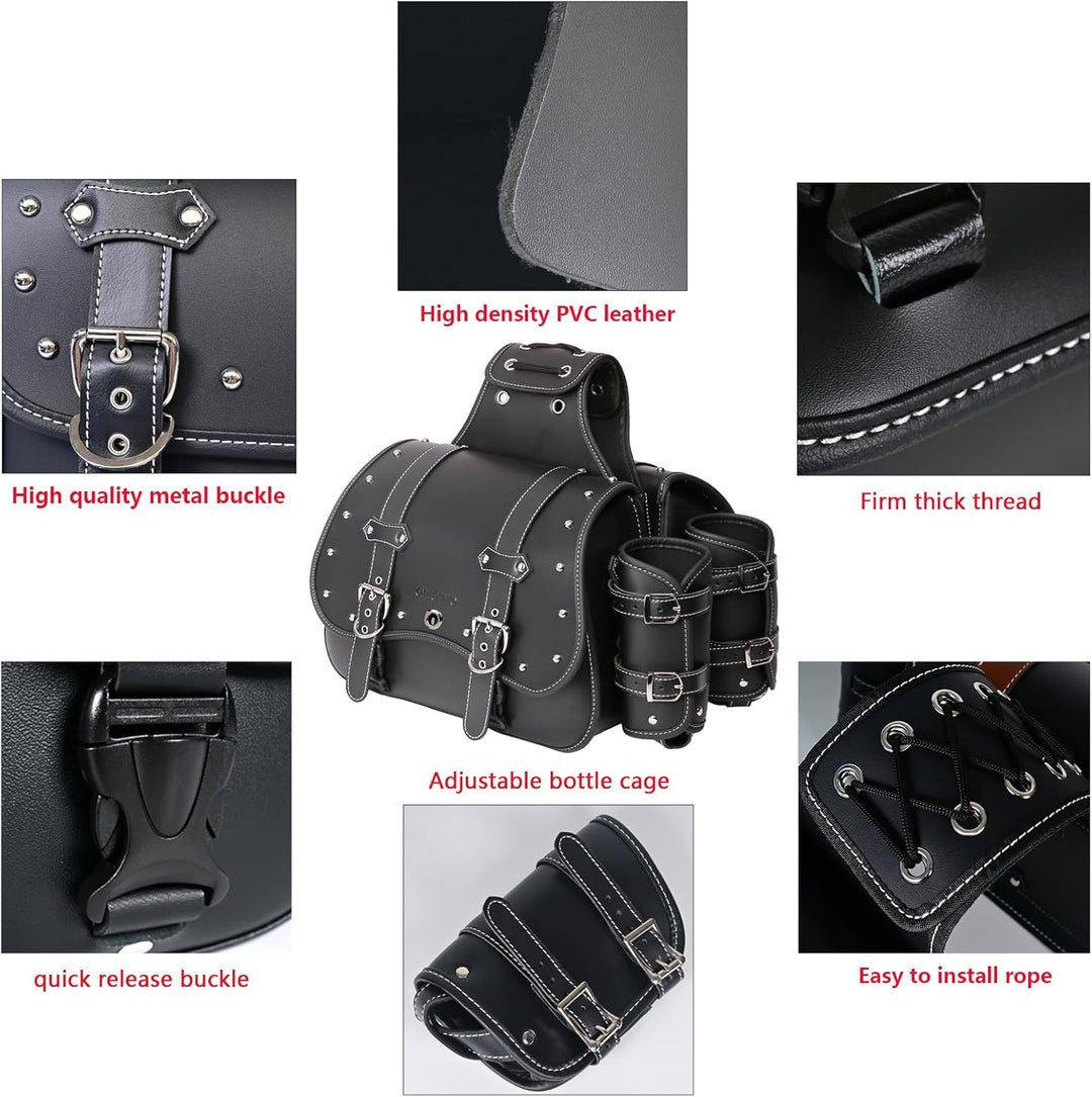 Hochdichtes Leder-Motorrad-Saddebags,Überwurftaschen, Gepäckträger,Seitentaschen mit Getränkehalter,