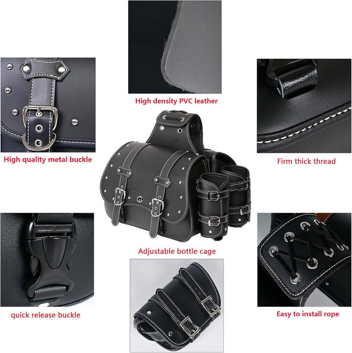 Hochdichtes Leder-Motorrad-Saddebags,Überwurftaschen, Gepäckträger,Seitentaschen mit Getränkehalter,