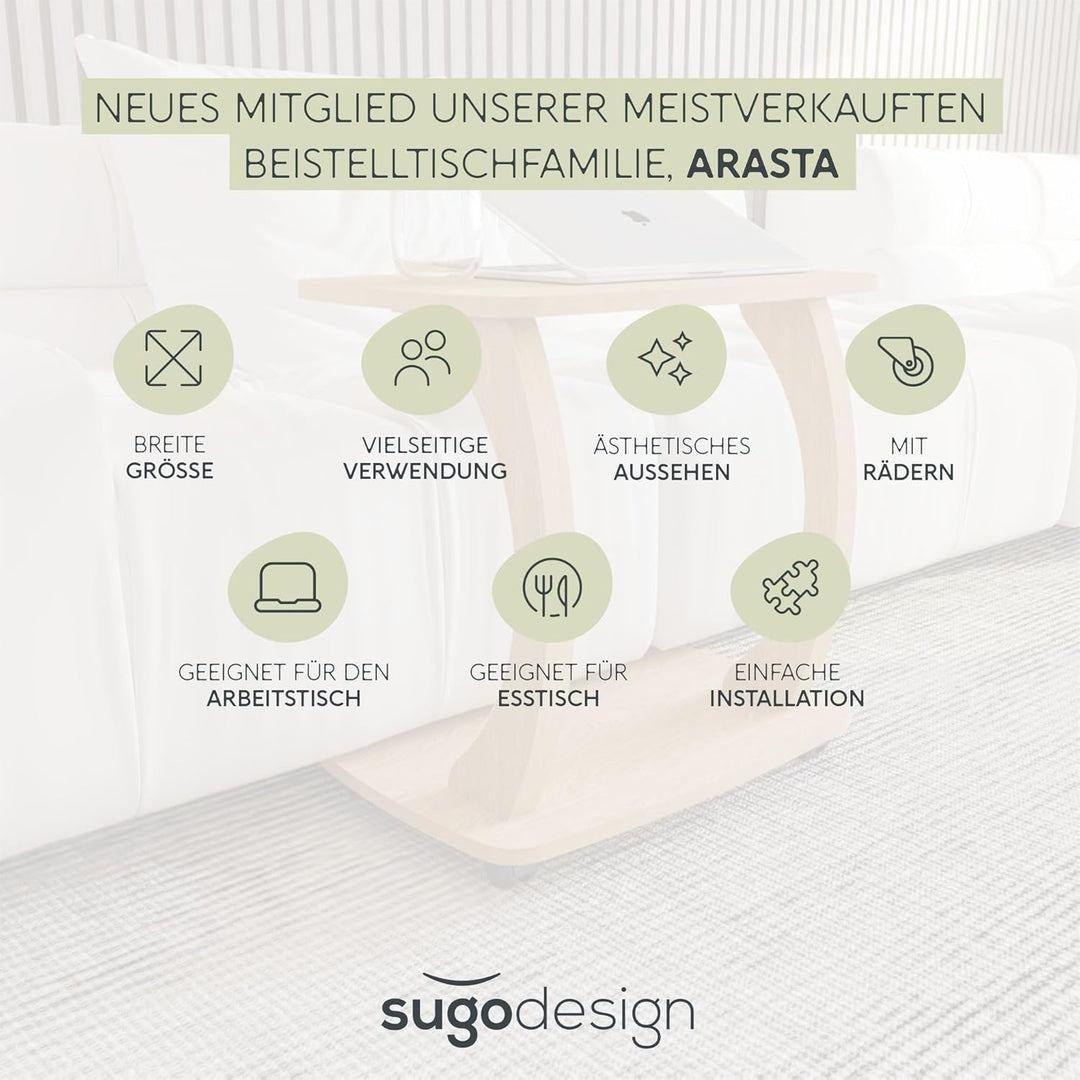 sugodesign Beistelltisch Couch, mit Rollen, Laptoptisch für Couch, Kleiner Wohnzimmertisch, Sofatisc