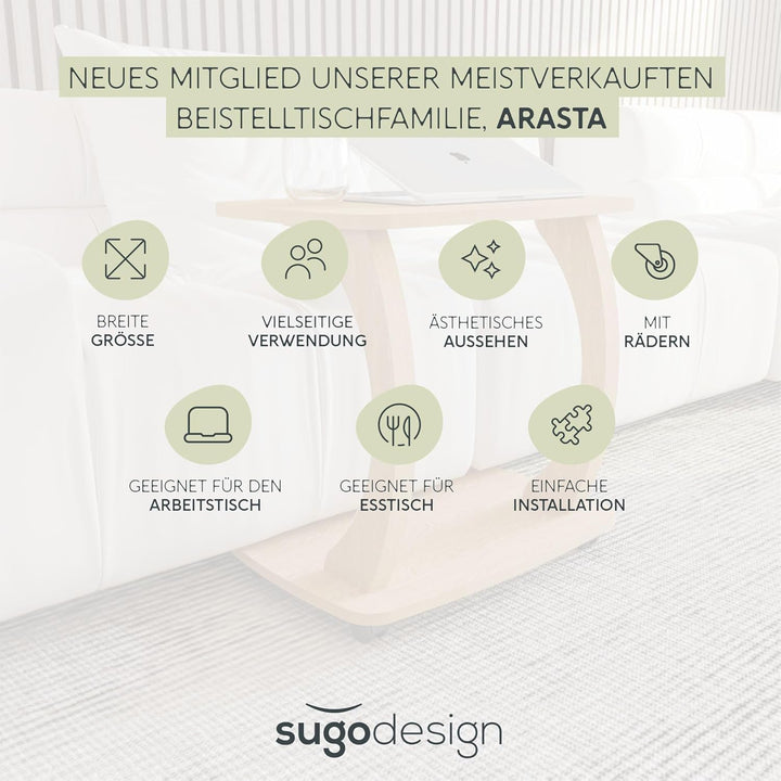 sugodesign Beistelltisch Couch, mit Rollen, Laptoptisch für Couch, Kleiner Wohnzimmertisch, Sofatisc