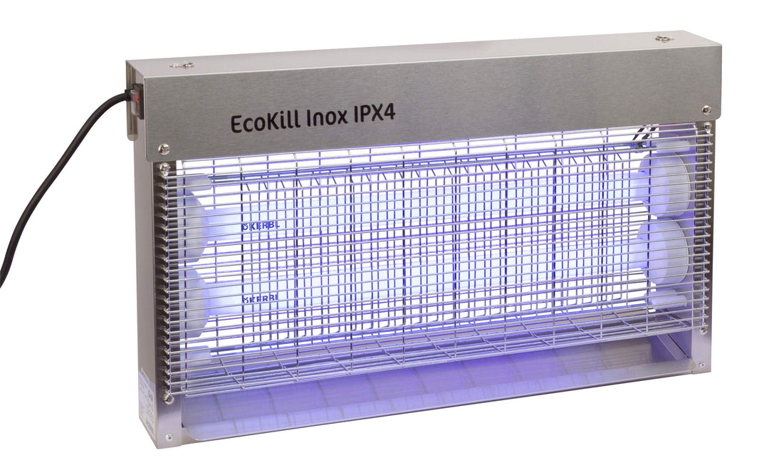 Kerbl 299935 Elektrische Fliegenvernichter EcoKill Inox, IP X 4, 2 x 15 W, 250 ml (1er Pack), IP X 4
