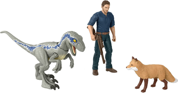 Jurassic World Dominion Human & Dino Pack Owen & Velociraptor Beta & Zubehör, authentische Actionfig