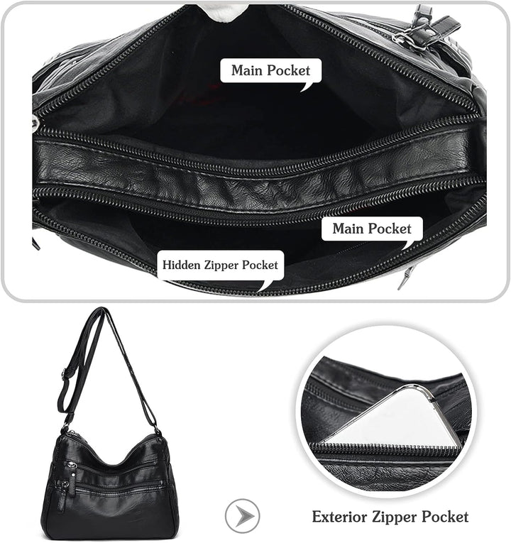 PORRASSO Damen Umhängetasche Multi-Tasche Schultertasche Leder Wasserdicht Handtasche Schulterbeutel