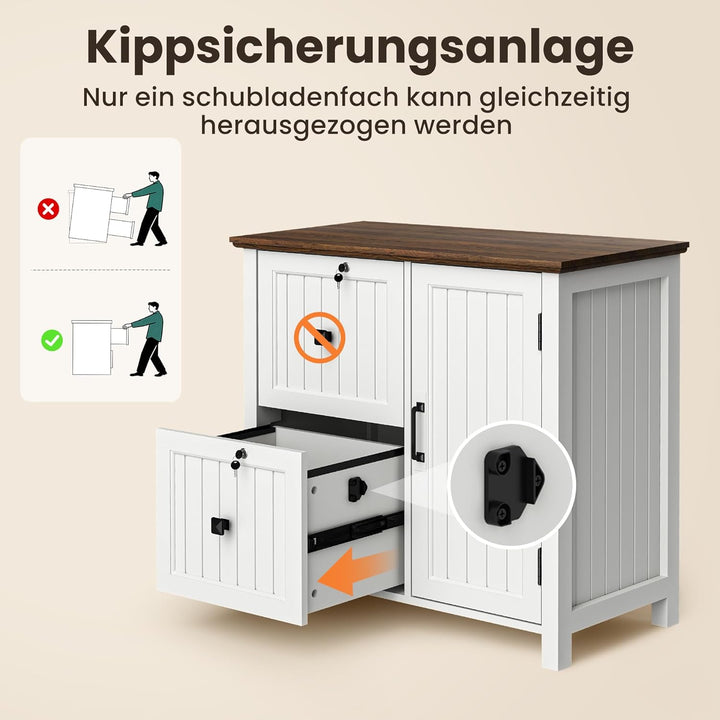 Pamapic Aktenschrank Holz Abschliessbar mit 2 Schubladen, Büroschrank für Formate Letter/Legal/A4, B