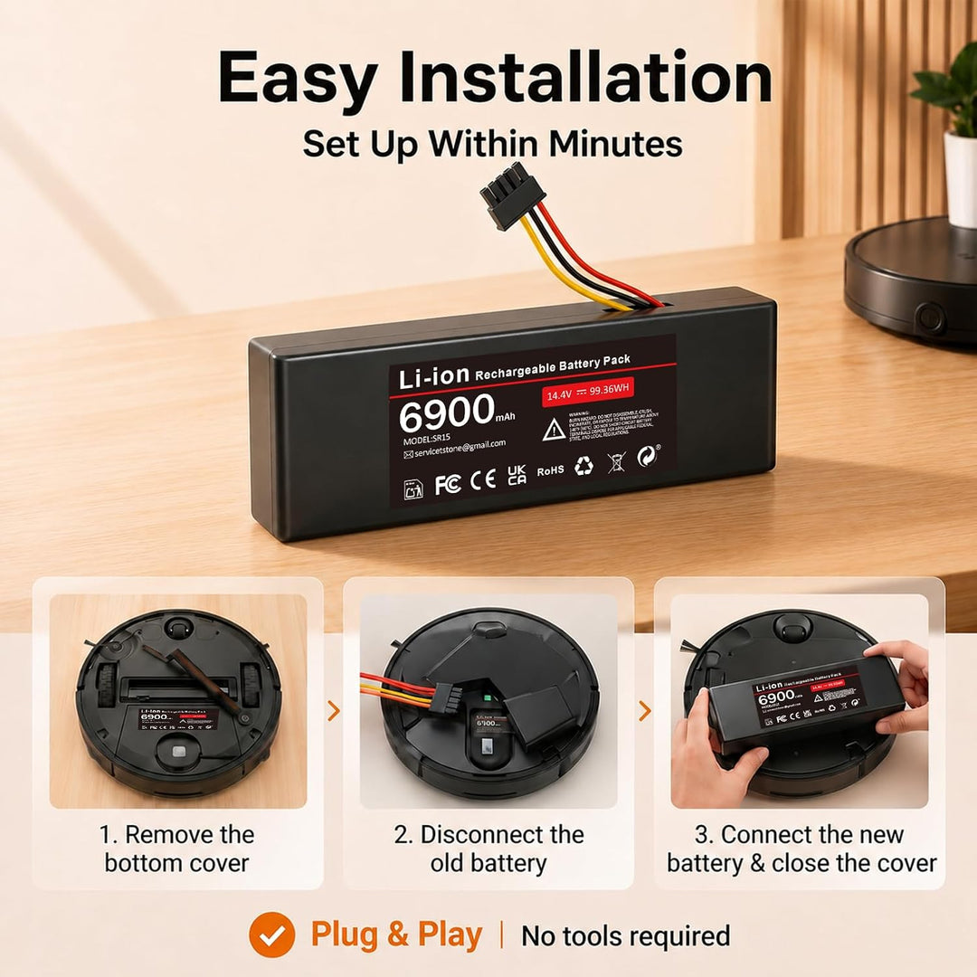 6900mAh Ersatzakku für Xiaomi Mop 2S / Mop Pro/Mop P, 14.4V Li-ion Akku mit Xiaomi Mijia STYTJ02YM /