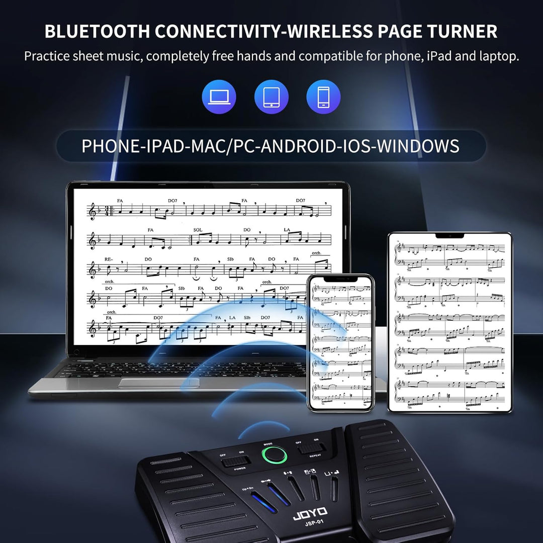 JOYO Bluetooth-Seitenwender-Pedal, wiederaufladbar, kabellos, Seitenumblätter-Fusspedal, Notenlese-C