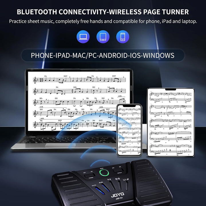 JOYO Bluetooth-Seitenwender-Pedal, wiederaufladbar, kabellos, Seitenumblätter-Fusspedal, Notenlese-C