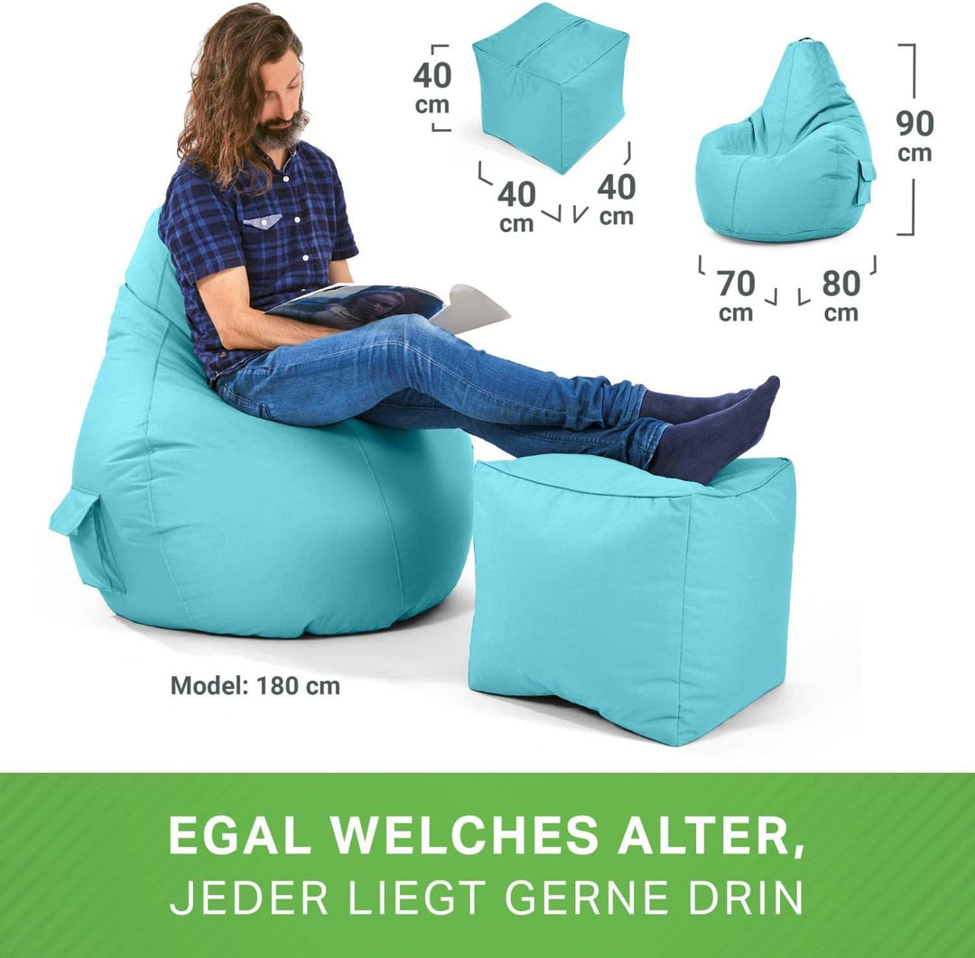 Green Bean 2er Set Sitzsack + Hocker - fertig befüllt - robust waschbar schmutzabweisend - Kinder &