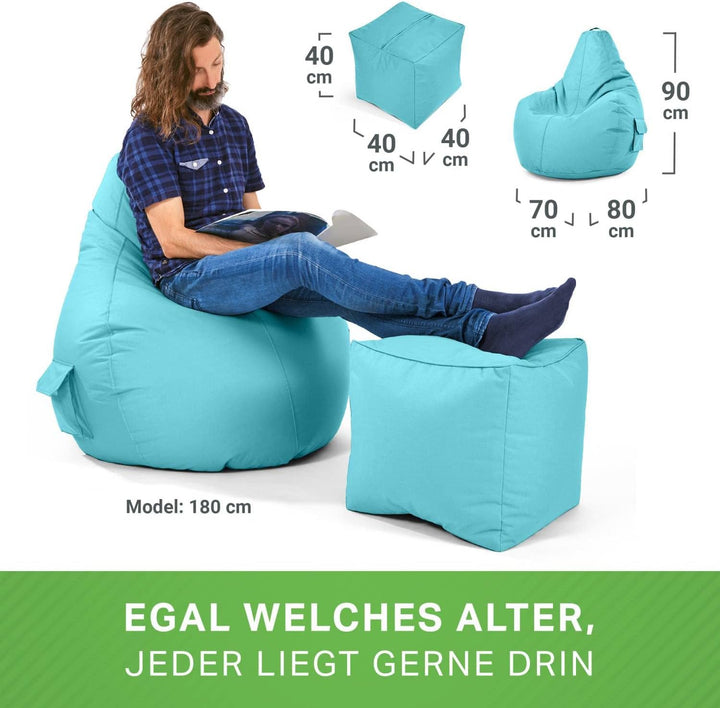 Green Bean 2er Set Sitzsack + Hocker - fertig befüllt - robust waschbar schmutzabweisend - Kinder &