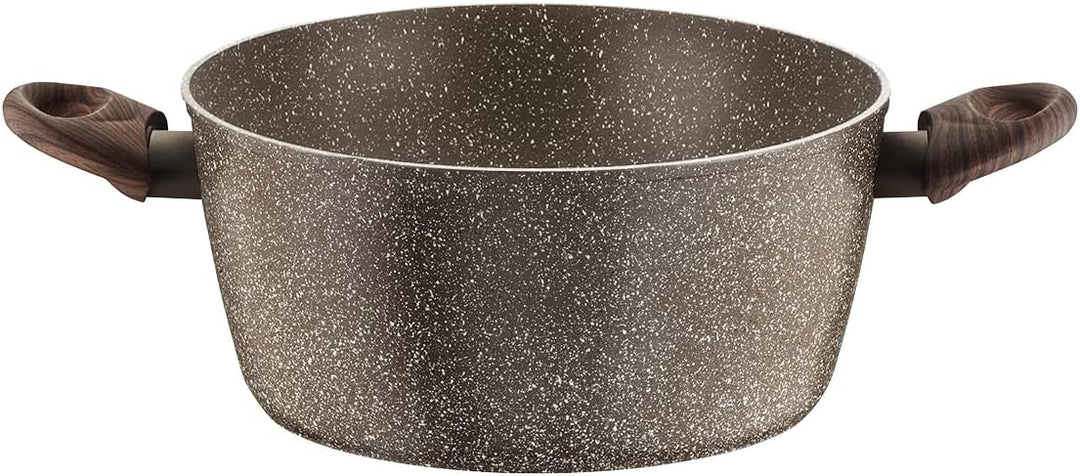 Pintinox Kasserolle aus Aluminium, Serie Natura, antihaftbeschichtet, Steinoptik, Griff in Holzoptik