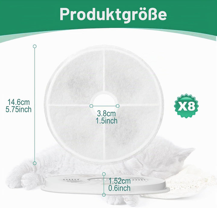 8 Stück Ersatzfilter für Trinkbrunnen, Katzenbrunnen Filter für 3L/100oz Katzenbrunnen ‎43742W ‎4374