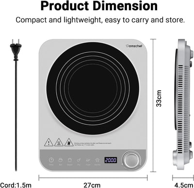 AMZCHEF Einzel Induktionskochplatte, Induktionskochfeld 1 Platte mit Schlankem Design, Elektronische