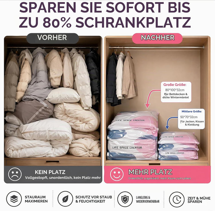 Vakuumbeutel Ohne Pumpe, 4 Pack Vakuumbeutel fur Kleidung, Vacuum Bags for Clothing, No-Pump Vacuum