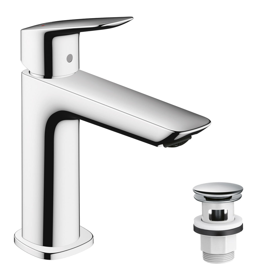hansgrohe Logis Fine - Waschtischarmatur mit Push-Open Ablauf, Wasserhahn Bad mit Auslauf Höhe 110 m
