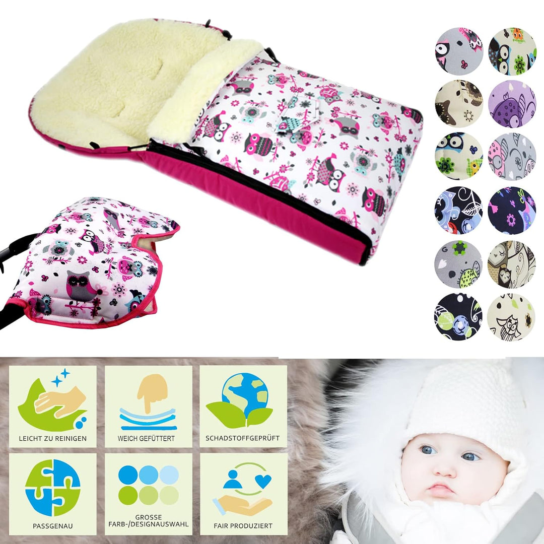 BAMBINIWELT KOMBI-ANGEBOT Muff + Winterfusssack 108cm - aus Lammwolle für Kinderwagen, Buggy, Radanh