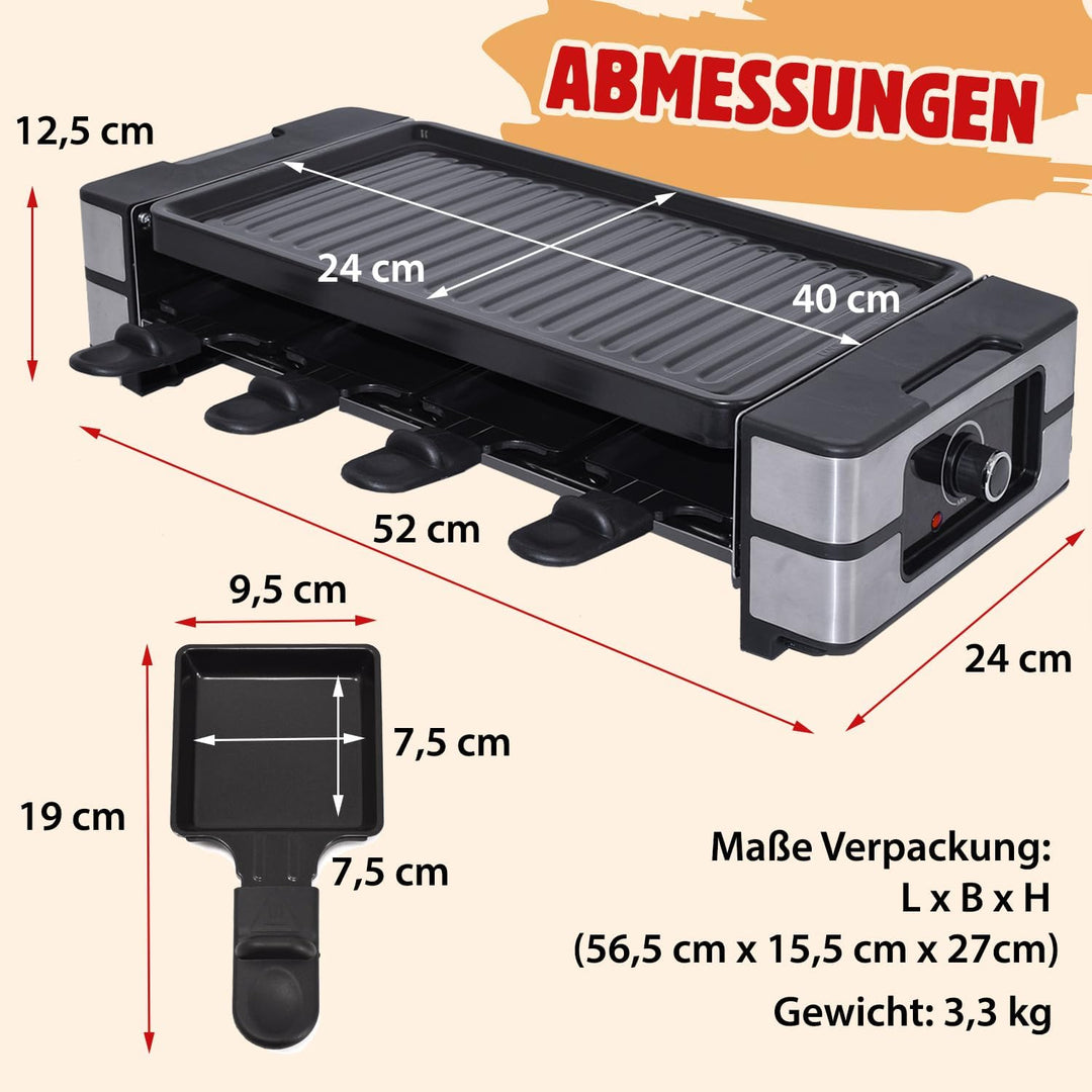 Syntrox 8er 4in1 Raclette Grill| Tischgrill | Pfännchen| 8 Personen, einfache Reinigung, robust und