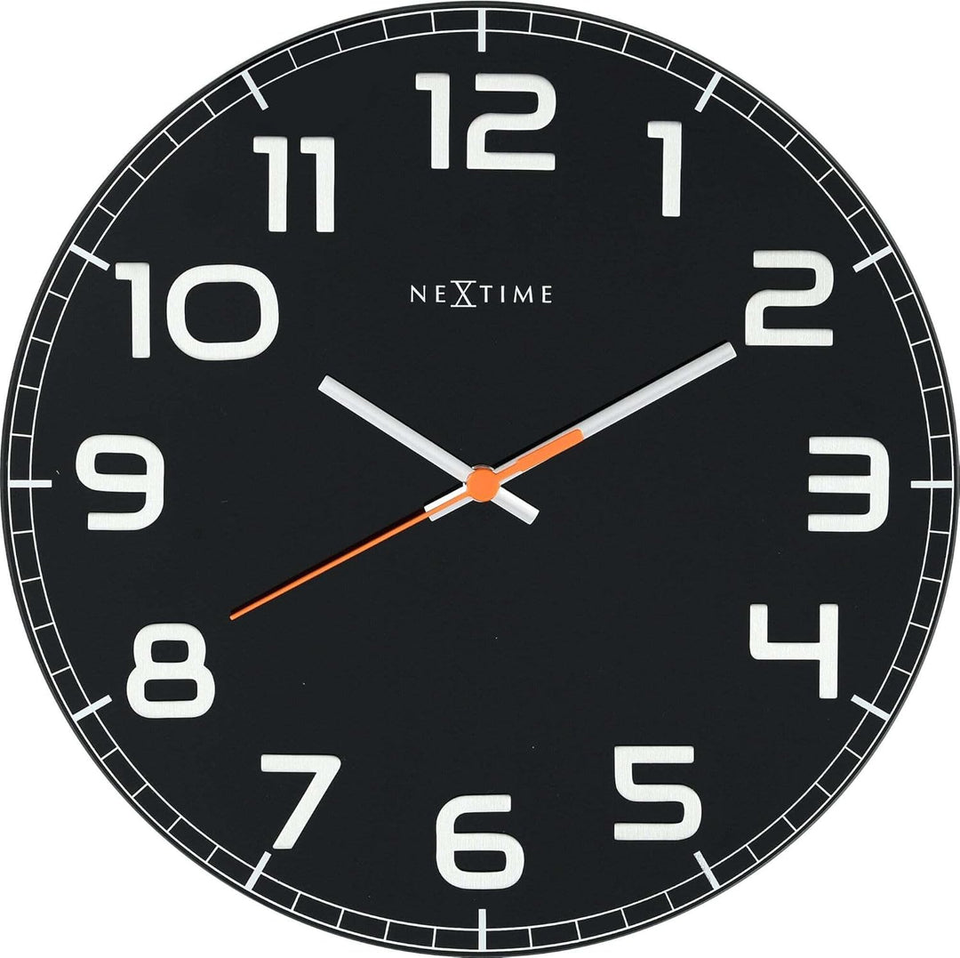 NeXtime 8817ZW Wanduhr CLASSY ROUND, lautlos, rund, aus Glas, Schwarz, ø 30 cm