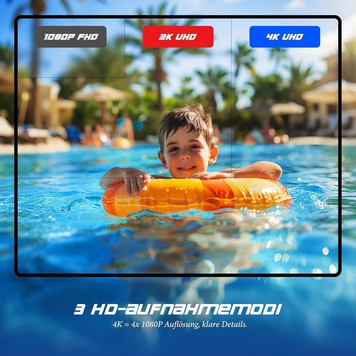 Action Cam 4K,Mini Sportkamera WiFi mit 64G Speicherkarte,Unterwasserkamera,Freihand-POVs,Überall An