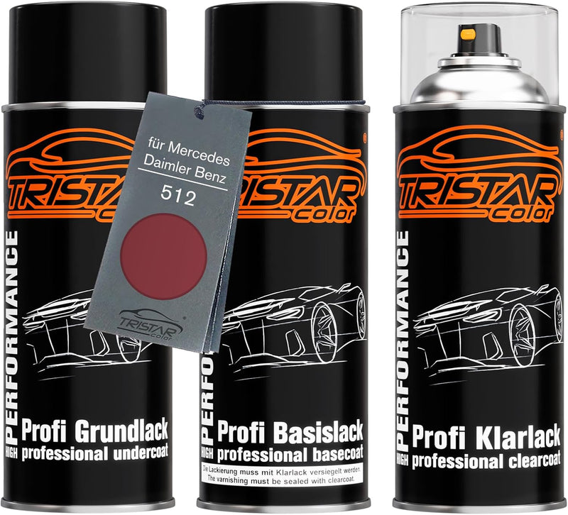 TRISTARcolor Autolack Spraydosen Set für Mercedes/Daimler Benz 512 Almandinrot Metallic Grundlack Ba