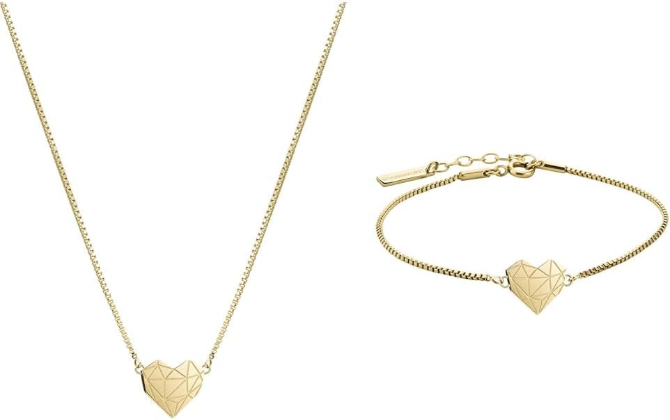 LIEBESKIND BERLIN Damen-Collier Edelstahl, Bundle mit Armband Herz 20 cm