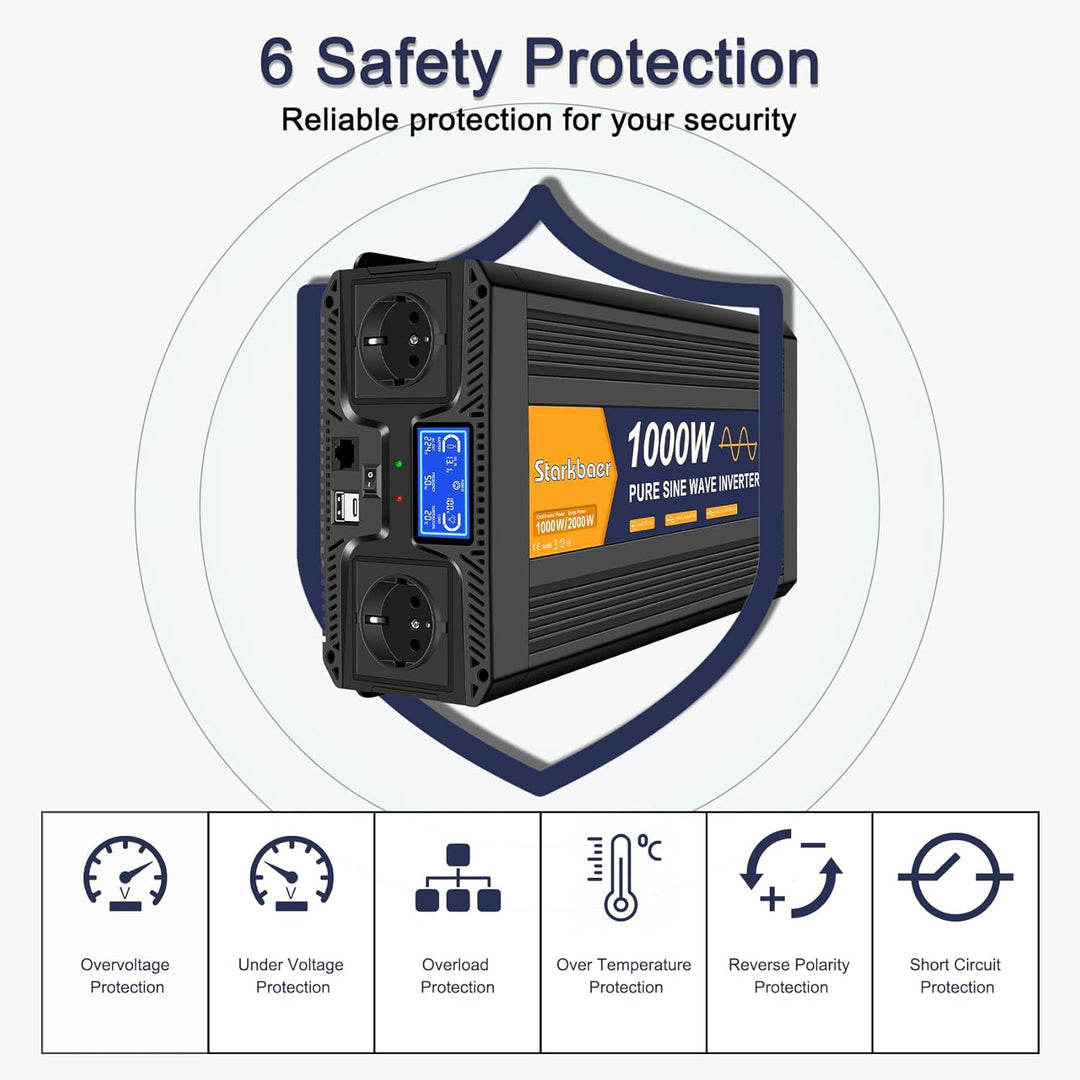 1000W Wechselrichter 12v auf 230v Reiner Sinus Spannungswandler Power Inverter KFZ Konverter mit LCD