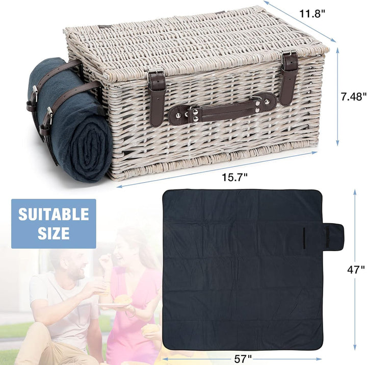 Picknickkorb-Set für 2 Personen mit Isolierkühler, wasserdichte Picknickdecke, Geschirr für Familie,