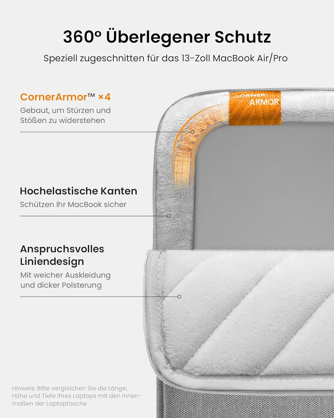 tomtoc 360° Tasche Hülle für 13 Zoll MacBook Air 2024-2018 M3/A3113 M2/A2681 M1/A2337, 13-Zoll MacBo