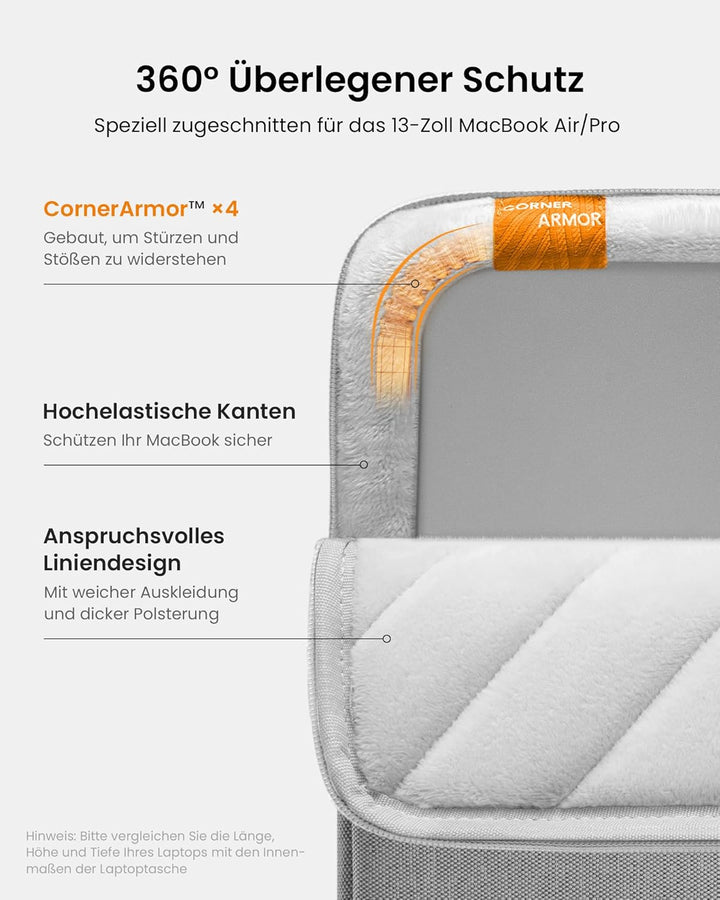 tomtoc 360° Tasche Hülle für 13 Zoll MacBook Air 2024-2018 M3/A3113 M2/A2681 M1/A2337, 13-Zoll MacBo