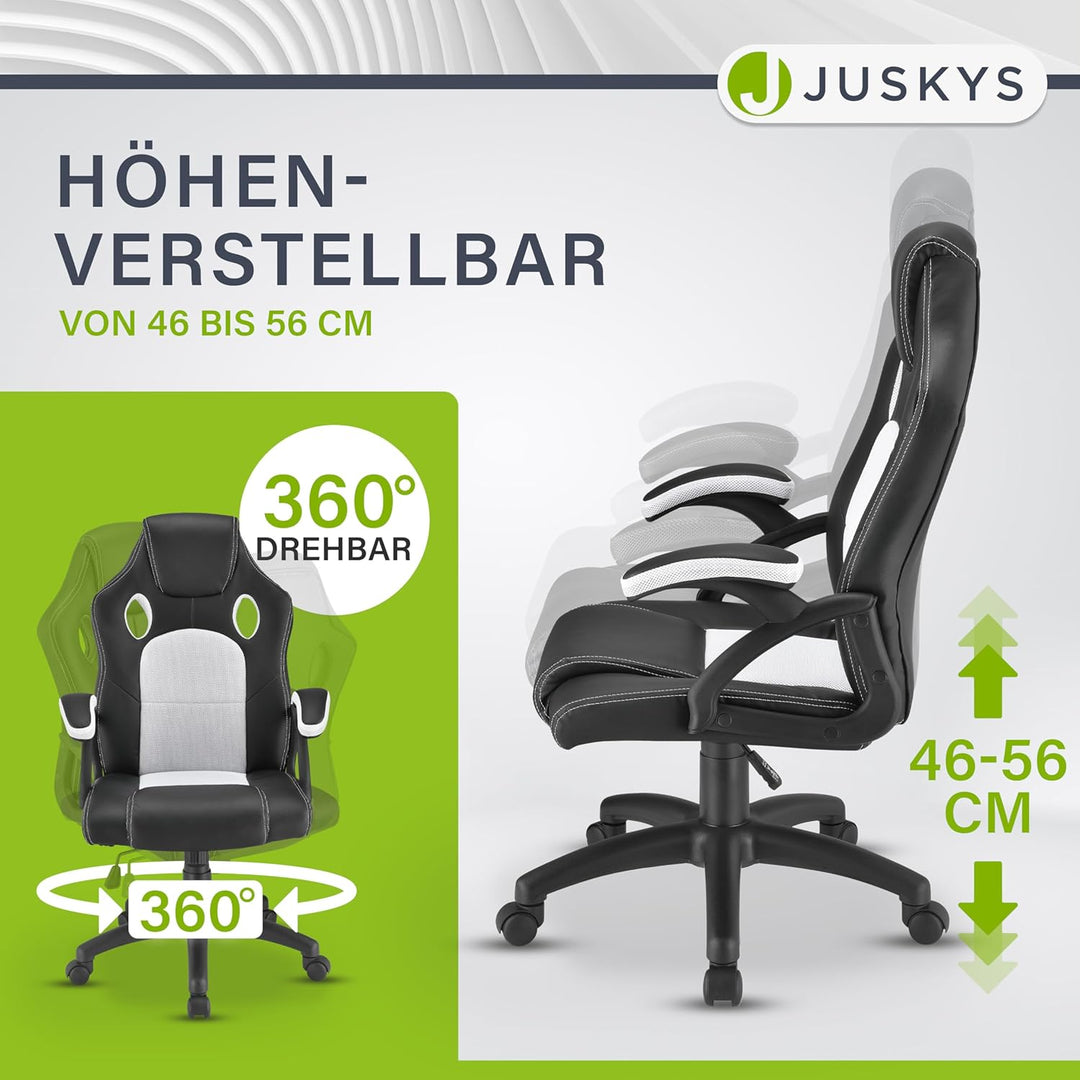 Juskys Racing Schreibtischstuhl Montreal ergonomisch höhenverstellbar & gepolstert 120 kg belastbar