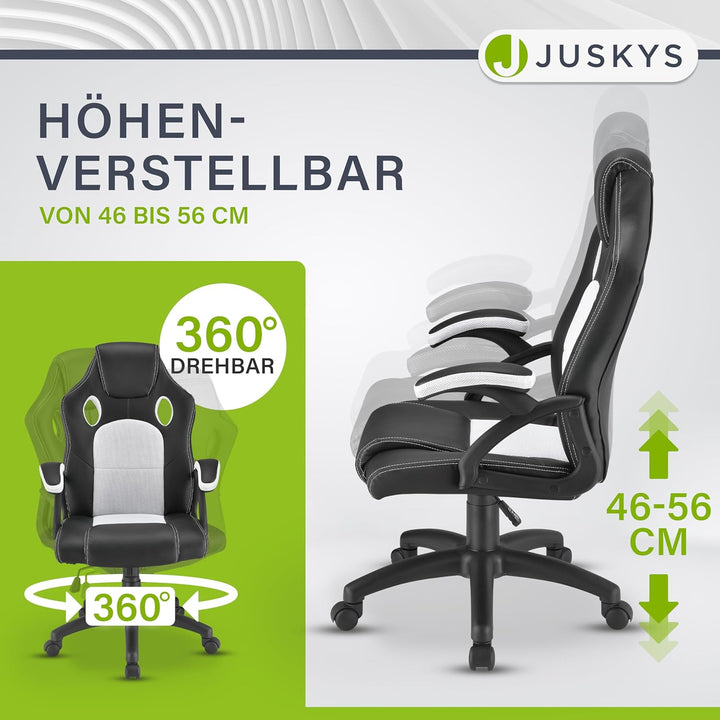 Juskys Racing Schreibtischstuhl Montreal ergonomisch höhenverstellbar & gepolstert 120 kg belastbar
