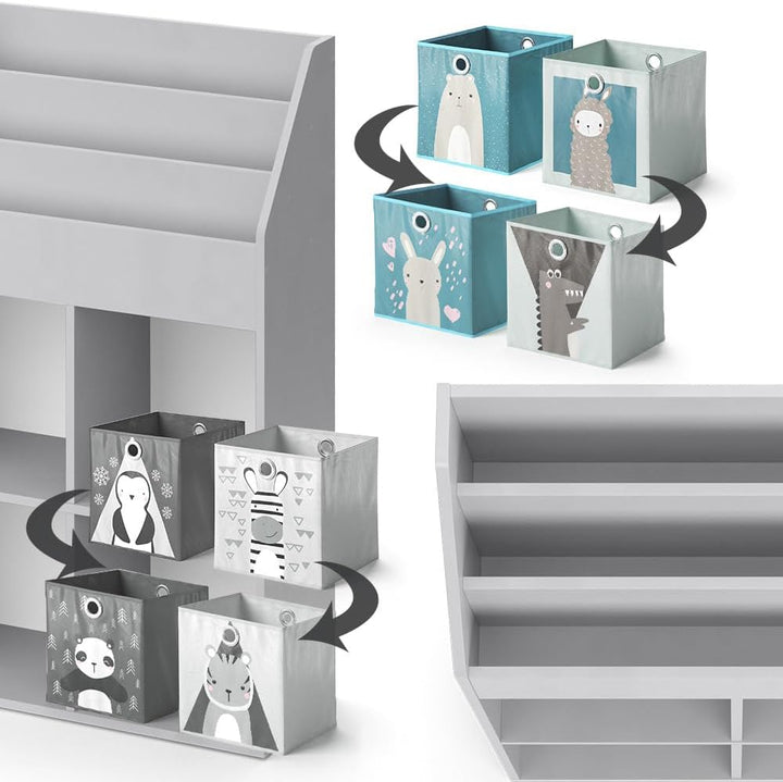 Vicco Kinderregal Grau Luigi mit 4 Faltboxen - 72x114x31 cm aus Spanplatte - Bücherregal ideal fürs