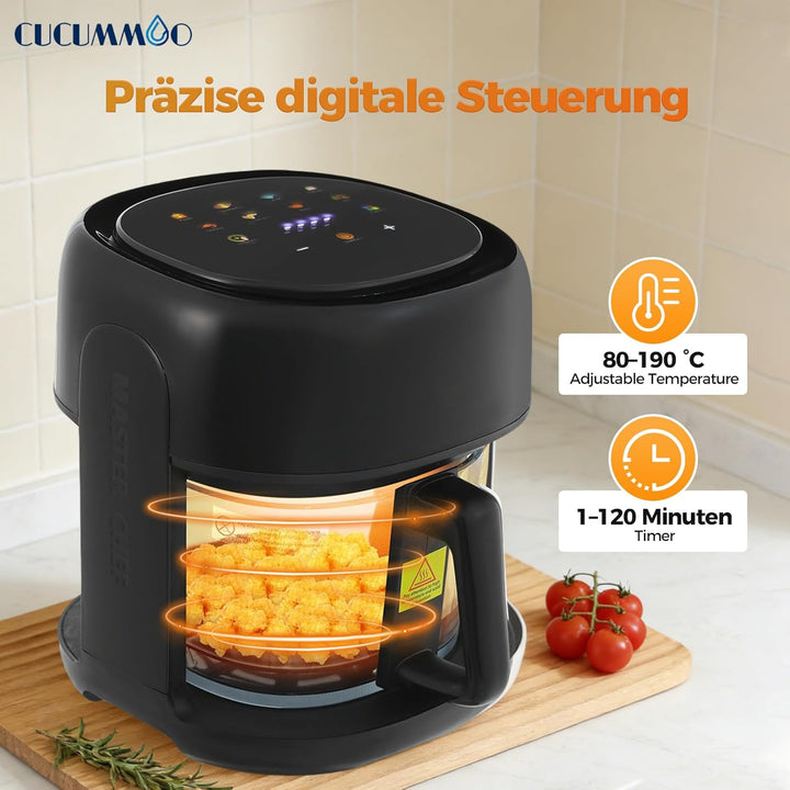 Heissluftfritteuse/Air Fryer, 3.3L Smart Airfryer mit Full Touch Screen & Sichtfenster, Garen und Ba